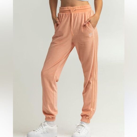 Adidas Originals Velour Slim Jogger Pants Ambient Blush Women’s Large - Picture 1 of 3